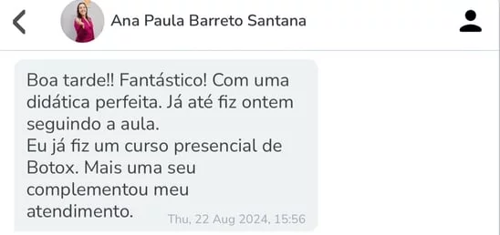 Depoimento de aluna sobre melhor curso de Botox